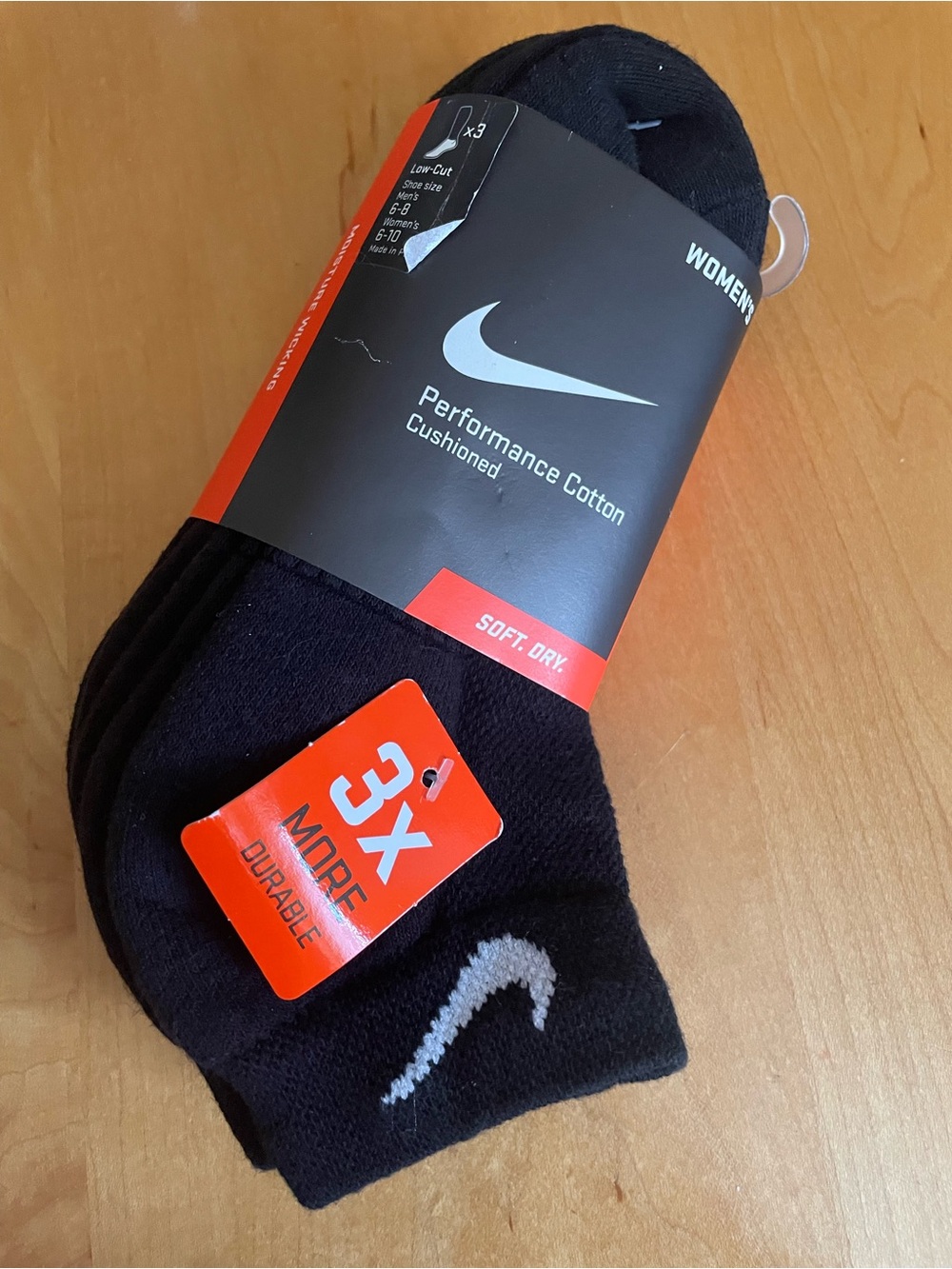 Nike Women’s Black Low-Cut Performance Cotton Socks Cushion New With Tag (3-Pack